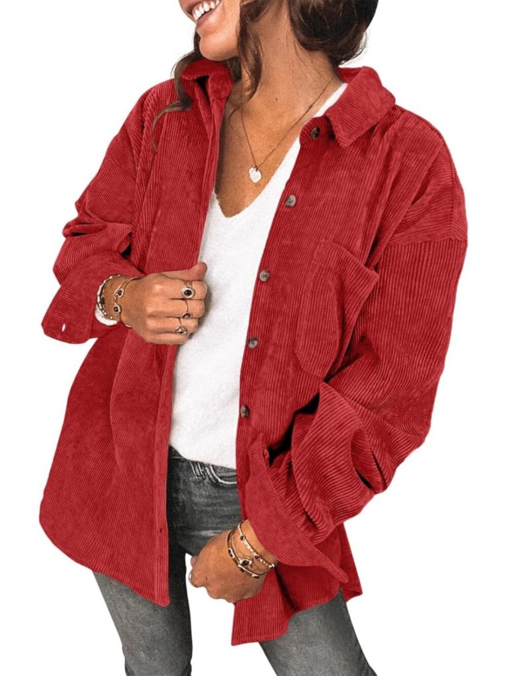 Oversized Lightweight Corduroy Shacket Jacket for Women - Trendy Fall Layering